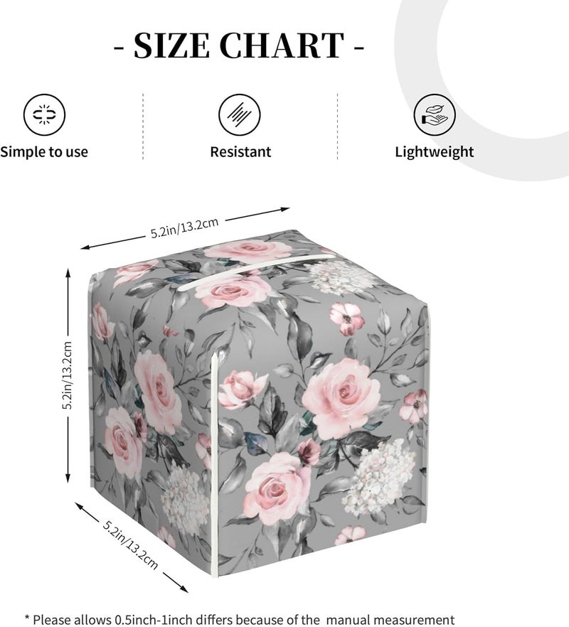 sndheke Pink Rose Flowers Tissue Box Cover Square,Colorful Spring Floral Tissue Box Holder Waterproof Leather Facial Paper Organizer Dispenser for Bathroom Home Car Nightstand Vanity Desk - Image 4